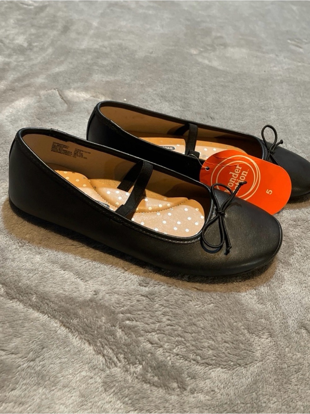 wonder nation Black Faux-Leather Ballet Flats with Bow